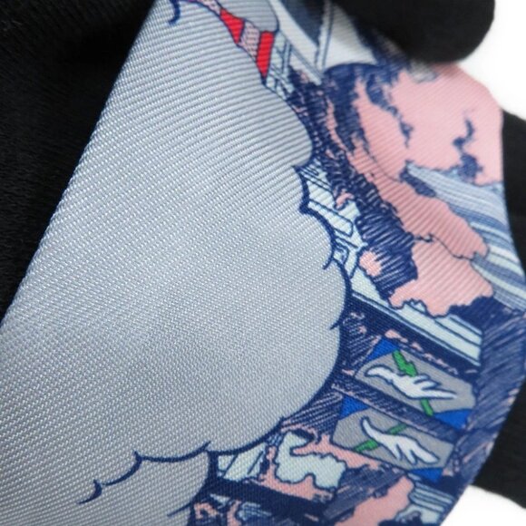 HERMES Twilly WOW Silk100% Gris/Rose/Vert - Picture 4 of 11